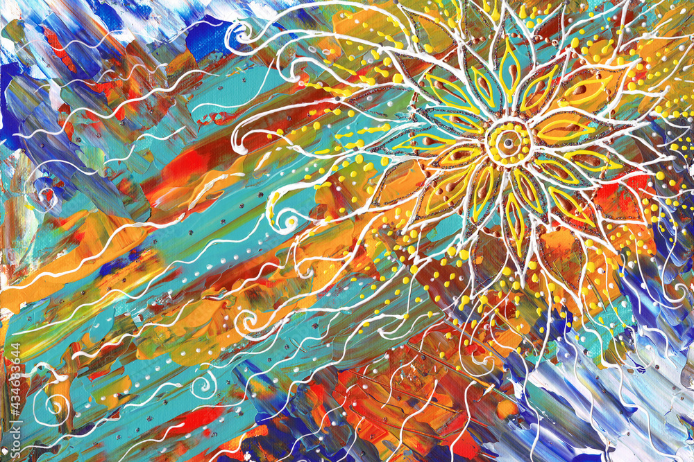 Farbenfrohes Gemälde mit Mandala-Ornament